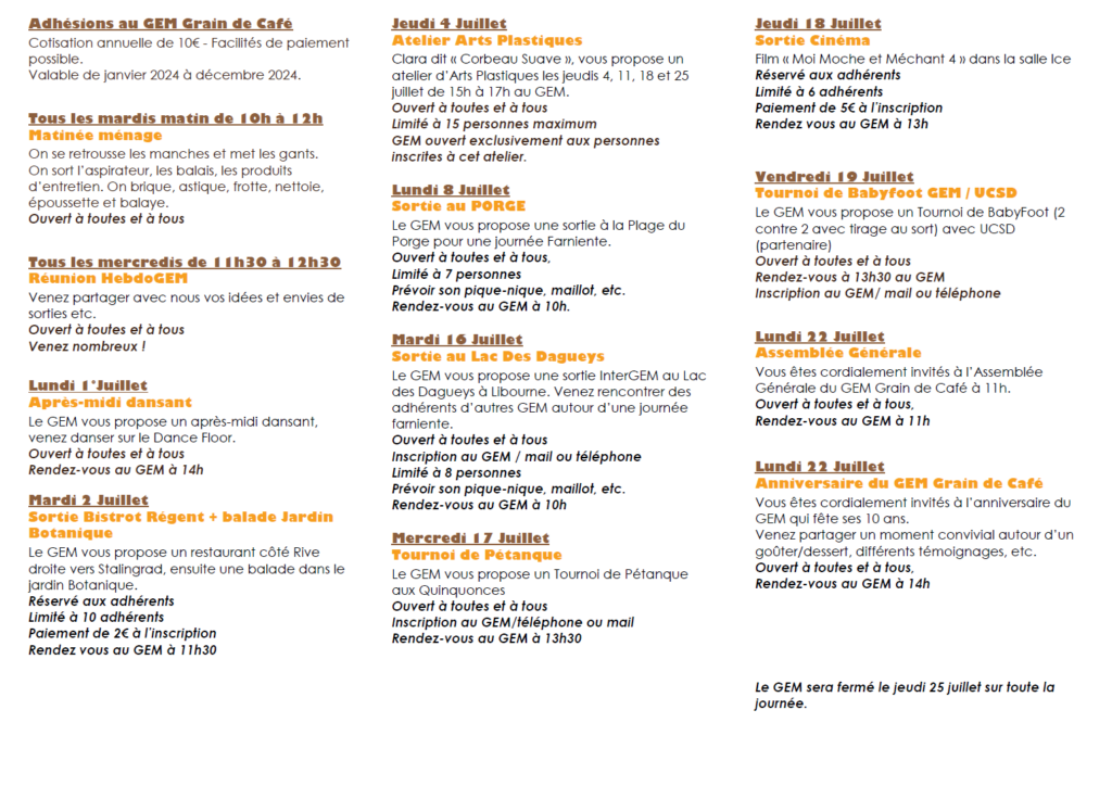 Programme juillet grain de café